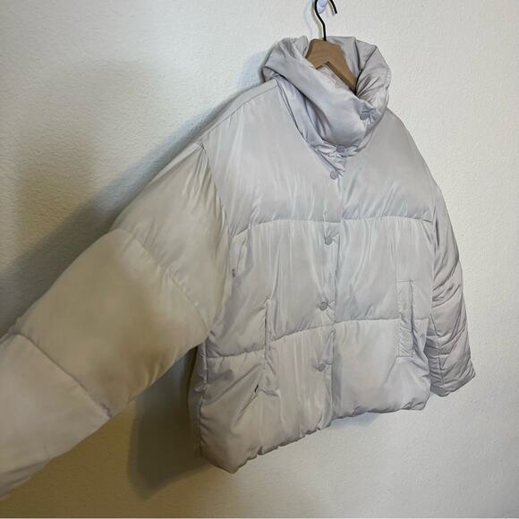 Free People Cream Biege Puffer Jacket Snap Button Coat Womens Size M - Picture 6 of 13